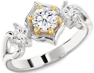 Diamond Silver & 10K gold Round Solitaire Engagement Ring
