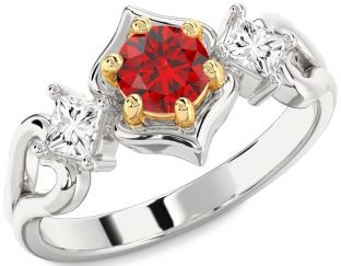 Diamond Ruby Platinum & Yellow Gold Round Solitaire Engagement Ring