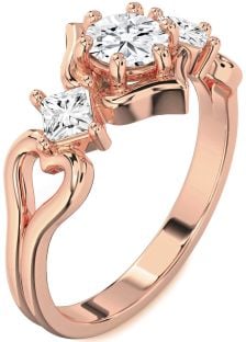 Diamond Rose Gold Silver Round Three Stone Engagement Ring