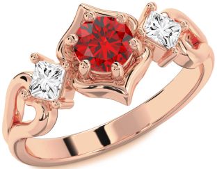 Diamond Ruby Rose Gold Round Solitaire Engagement Ring