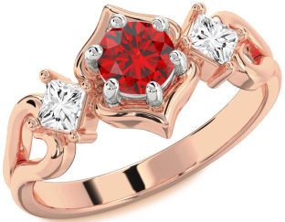 Diamond Ruby White Rose Gold Round Solitaire Engagement Ring