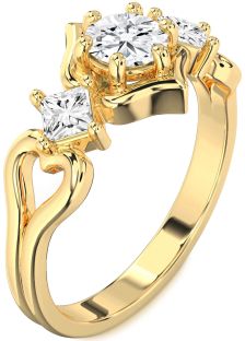 Diamond Gold Silver Round Three Stone Engagement Ring
