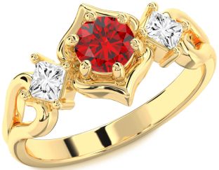 Diamond Ruby Gold Round Solitaire Engagement Ring