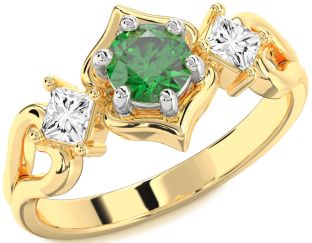 Diamond Emerald White Yellow Gold Round Solitaire Engagement Ring