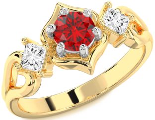 Diamond Ruby Platinum & Yellow Gold Round Solitaire Engagement Ring