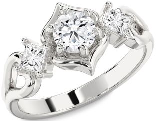 Diamond Silver Round Solitaire Engagement Ring