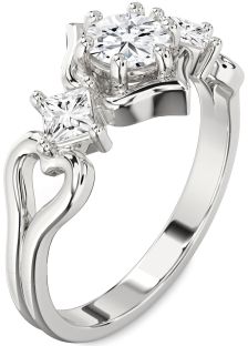 Diamond Silver Round Three Stone Engagement Ring