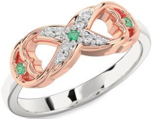 Diamond Emerald Silver & 10K Rose Gold Infinity Ring
