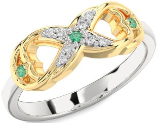 Diamond Emerald Silver & 10K gold Infinity Ring