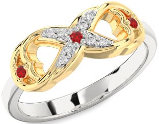 Diamond Ruby Platinum & Yellow Gold Infinity Ring
