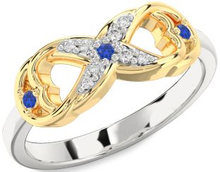 Diamond Blue Sapphire White Yellow Gold Infinity Ring