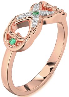 Diamond Emerald Rose Gold Infinity Ring