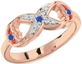 Diamond Blue Sapphire Rose Gold Silver Infinity Ring