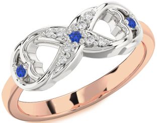 Diamond Blue Sapphire Rose Gold Silver Infinity Ring