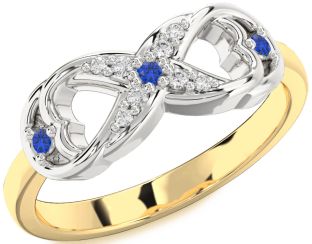 Diamond Blue Sapphire White Yellow Gold Infinity Ring