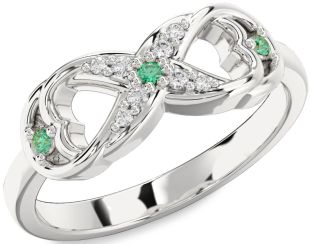 Diamond Emerald Silver Infinity Ring