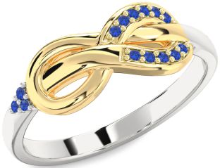 Blue Sapphire White Yellow Gold Infinity Ring