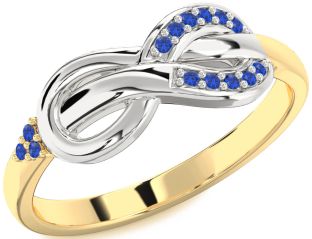 Blue Sapphire White Yellow Gold Infinity Ring