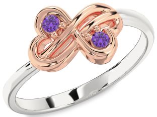 Emerald Platinum & Rose Gold Infinity Round Two Stone Birthstone Ring