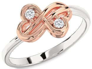 Diamond Silver & 10K Rose Gold Infinity Round Two Stone Ring