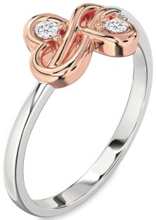 Diamond Silver & 10K Rose Gold Infinity Round Two Stone Ring
