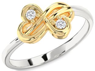 Diamond Silver & 10K gold Infinity Round Two Stone Ring