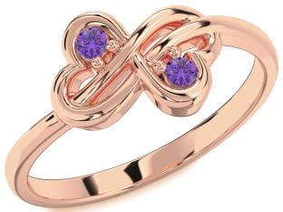 Emerald Rose Gold Infinity Round Two Stone Birthstone Ring