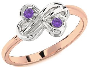 Emerald Platinum & Rose Gold Infinity Round Two Stone Birthstone Ring