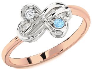 Rose Gold Silver Infinity Round Two Stone Promise Ring