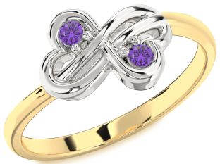 Emerald Platinum & Yellow Gold Infinity Round Two Stone Birthstone Ring