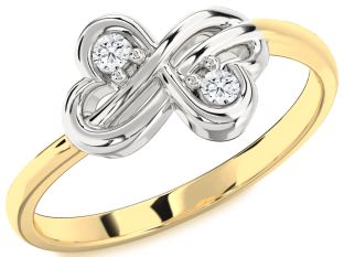 Diamond White Yellow Gold Infinity Round Two Stone Ring