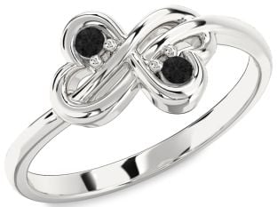 Black Diamond Silver Infinity Round Two Stone Ring