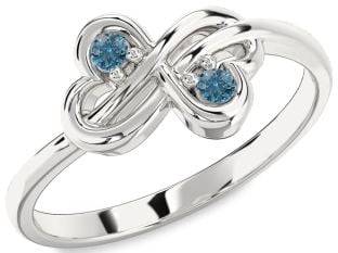 Blue Diamond Silver Infinity Round Two Stone Ring