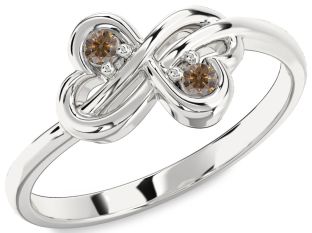 Chocolate Brown Diamond Silver Infinity Round Two Stone Ring