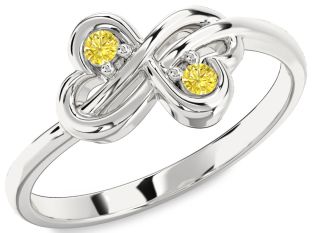 Yellow Diamond Silver Infinity Round Two Stone Ring