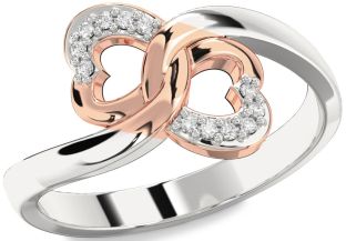 Diamond White Rose Gold Infinity Heart Round Ring
