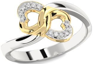 Diamond Silver & 10K gold Infinity Heart Round Ring