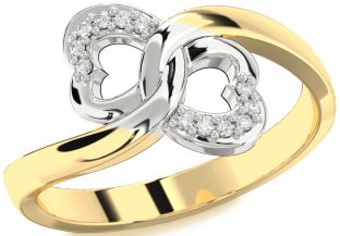 Diamond White Yellow Gold Infinity Heart Round Ring
