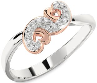 Diamond White Rose Gold Infinity Heart Round Ring