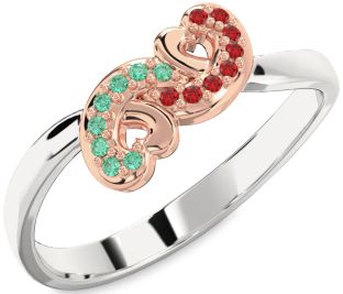 Emerald Platinum & Rose Gold Infinity Heart Ring