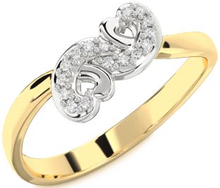 Diamond White Yellow Gold Infinity Heart Round Ring