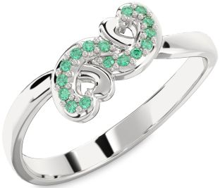 Emerald Silver Infinity Heart Ring