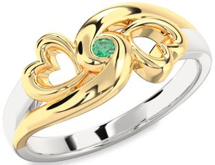 Emerald Silver & 10K gold Infinity Heart Promise Ring
