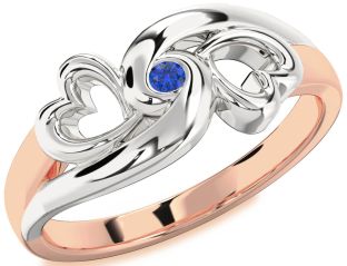 Blue Sapphire White Rose Gold Infinity Heart Promise Ring