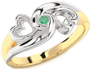 Emerald White Yellow Gold Infinity Heart Promise Ring