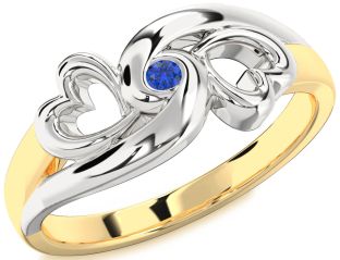 Blue Sapphire White Yellow Gold Infinity Heart Promise Ring