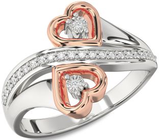 Diamond Silver & 10K Rose Gold Heart Round Ring