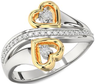 Diamond Silver & 10K gold Heart Round Ring