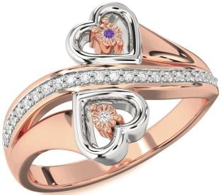 Diamond Platinum & Rose Gold Heart Two Stone Promise Ring