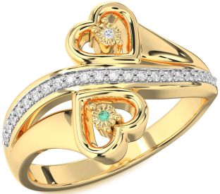 Diamond Gold Silver Heart Two Stone Promise Ring